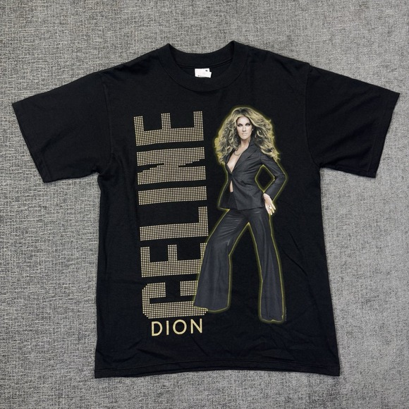 CELINE DION World Tour 2009 T Shirt Black Graphic Tee Anvil‎ Size Medium - Picture 1 of 5
